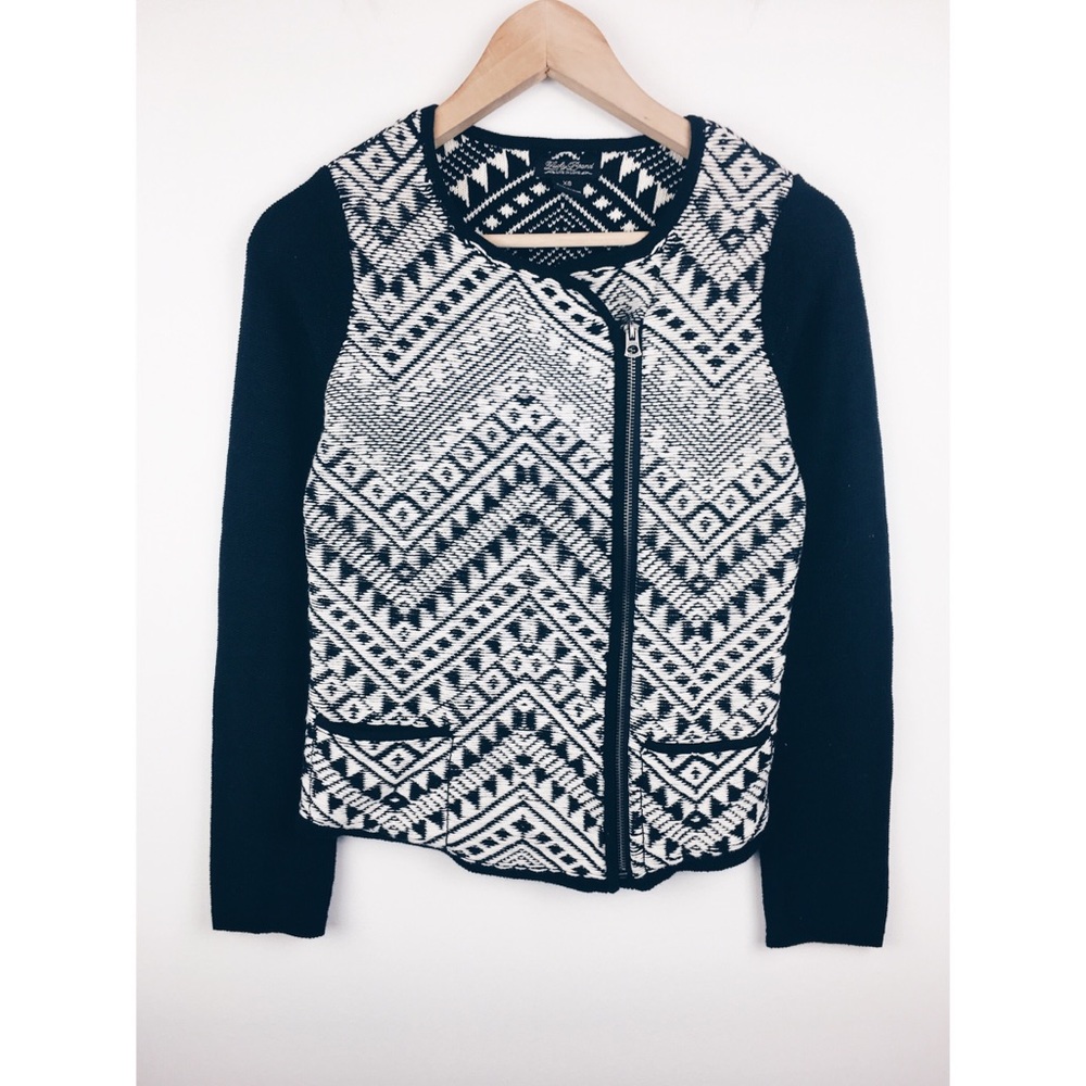 Lucky Brand | Black & White Aztec Moto Knit Jacket